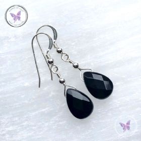 Black Onyx Faceted Teardrop Earrings